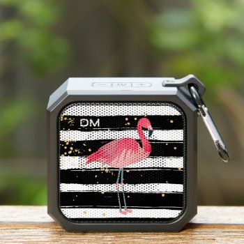Bright Pink Flamingo Stripe Monogram  Bluetooth Speaker by MegaCase at Zazzle