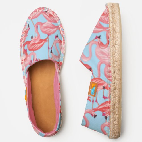 Bright Pink Flamingos On Blue  Add Your Initial Espadrilles