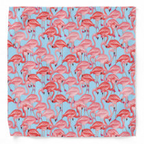 Bright Pink Flamingos On Blue Bandana