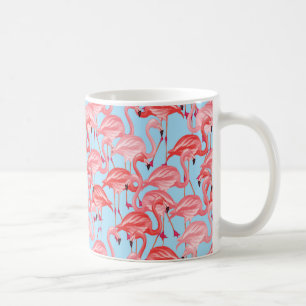Bright Pink Flamingos On Blue Coffee Mug