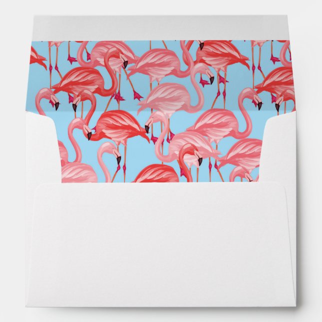 Bright Pink Flamingos On Blue Envelope (Back (Bottom))