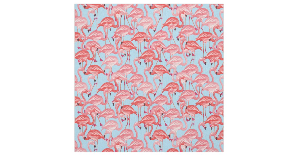 Bright Pink Flamingos On Blue Fabric | Zazzle