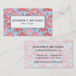 Bright Pink Flamingos On Blue | Monogram Business Card