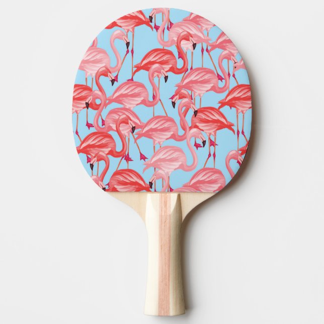 Bright Pink Flamingos On Blue Ping-Pong Paddle (Front)