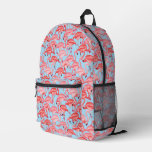 Bright Pink Flamingos On Blue Printed Backpack