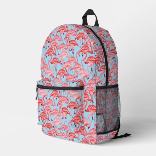 Bright Pink Flamingos On Blue Printed Backpack