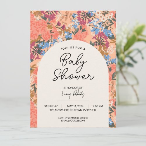Bright Pink Floral Baby Shower Invitation