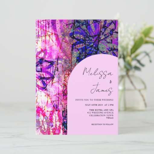 Bright Pink Floral Bold Script Colorful Wedding Invitation | Zazzle