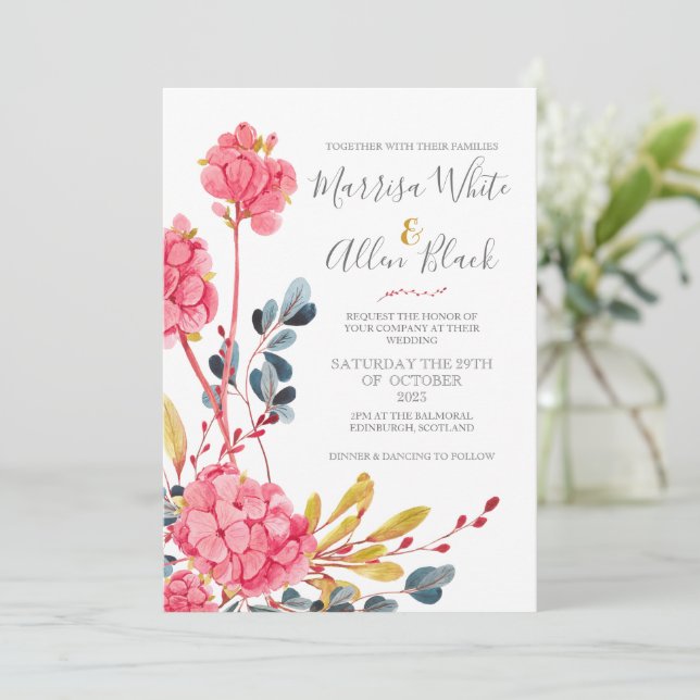 Bright Pink Floral Bouquet Invitation (Standing Front)