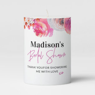 Bright Pink Floral Bridal Shower Favor Candle