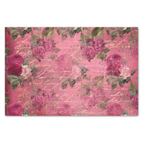 Bright Pink Floral Ephemera Tissue Paper