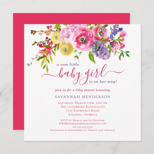 Bright Pink Floral Girl Baby Shower Invitation