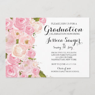Bright pink Floral Graduation party Invitation