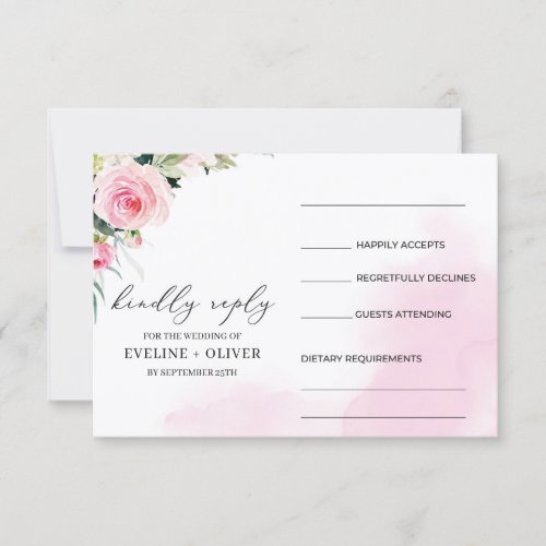 Bright pink floral greenery eucalyptus wedding RSVP card