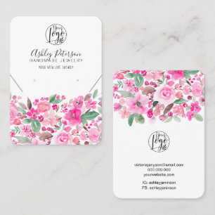 Bright pink floral logo jewelry earring necklace business card