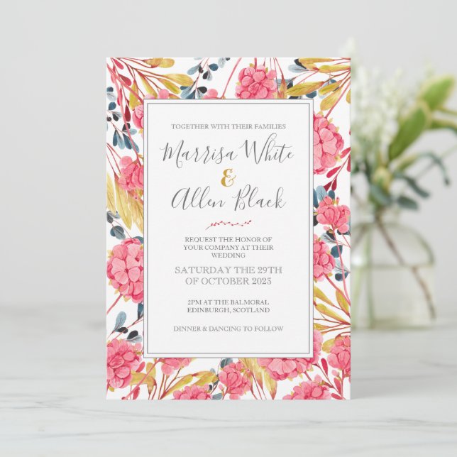 Bright Pink Floral Pattern Invitation (Standing Front)