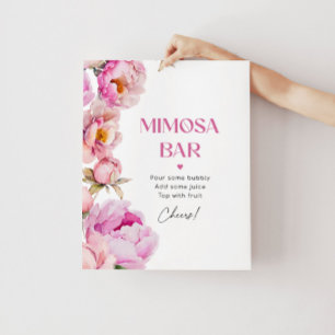 Bright pink floral peony bridal mimosa bar poster