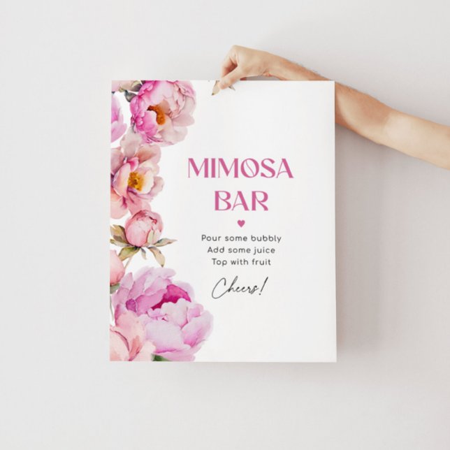 Bright pink floral peony bridal mimosa bar poster (Creator Uploaded)