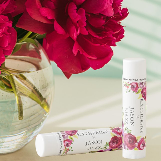 Bright Pink Floral Romantic Custom Fuchsia Wedding Lip Balm (Creator Uploaded)