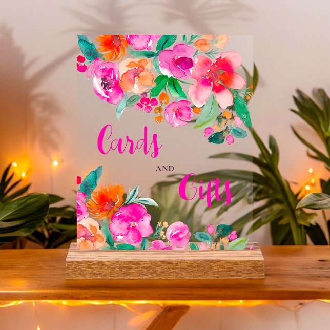 Bright pink floral script bridal shower sign (Bright pink floral script bridal shower sign)