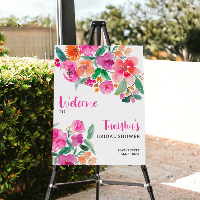 Bright pink floral script bridal shower welcome foam board (Bright pink floral script bridal shower welcome foam board)