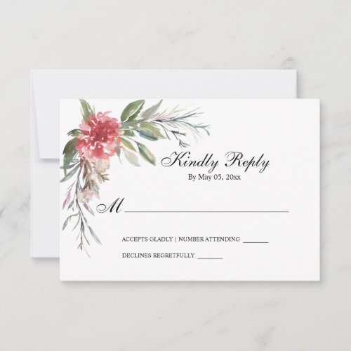 Bright Pink Floral Watercolor Greenery Wedding RSVP Card