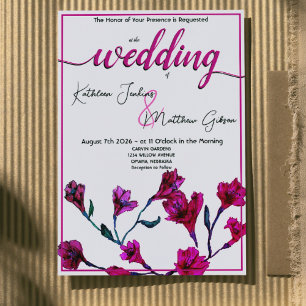 Bright Pink Floral Watercolor Wedding Invitation