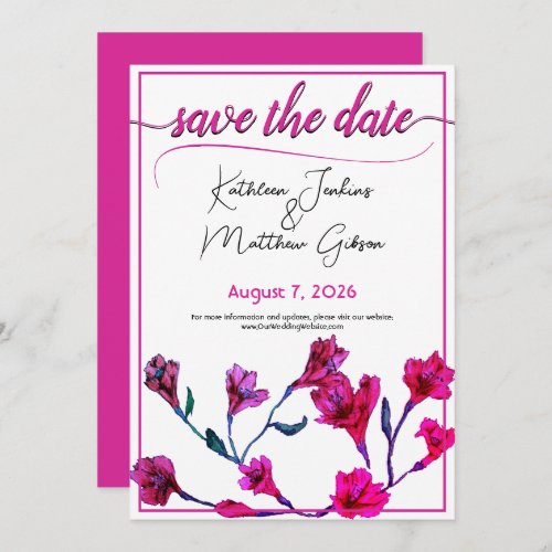 Bright Pink Floral Watercolor Wedding Save The Date