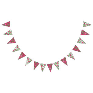 Bright Pink Floral Wedding Bunting Flags