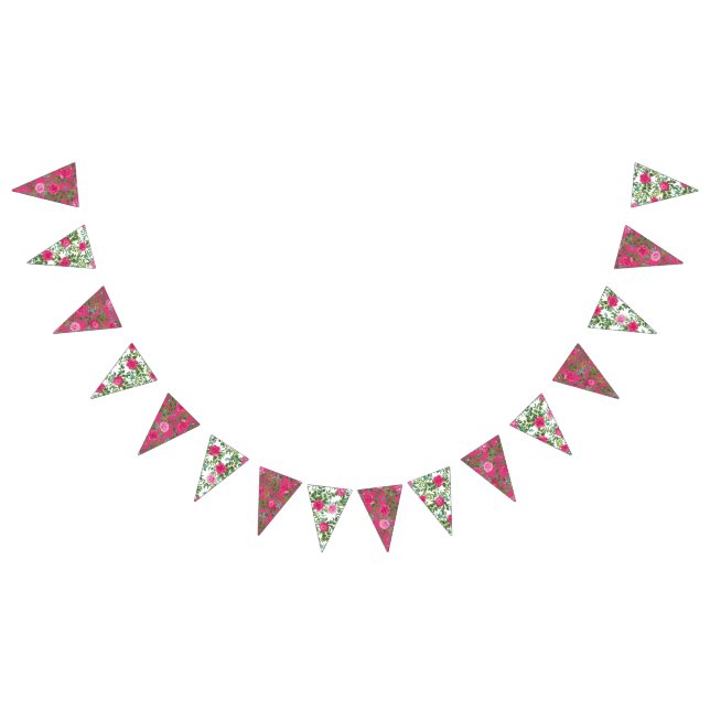 Bright Pink Floral Wedding Bunting Flags (All)