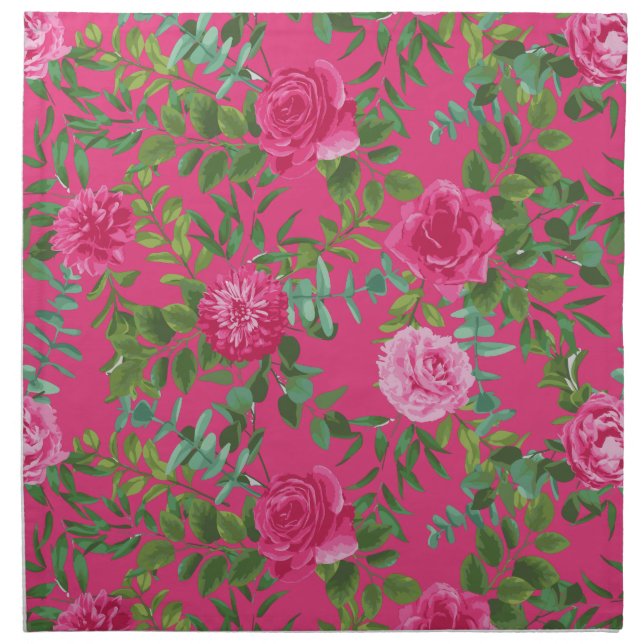 Bright Pink Floral Wedding Cloth Napkin (Front)