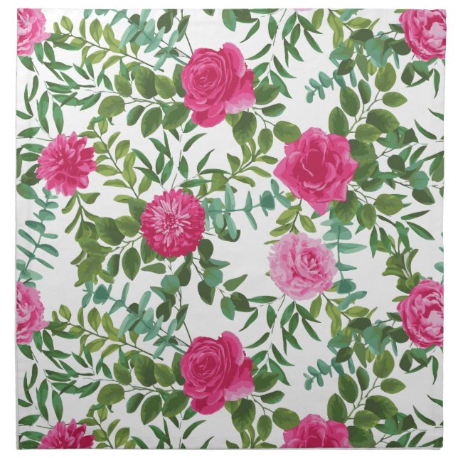 Bright Pink Floral Wedding Cloth Napkin (Front)