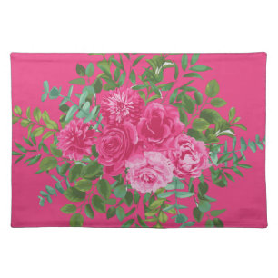 Bright Pink Floral Wedding Cloth Placemat