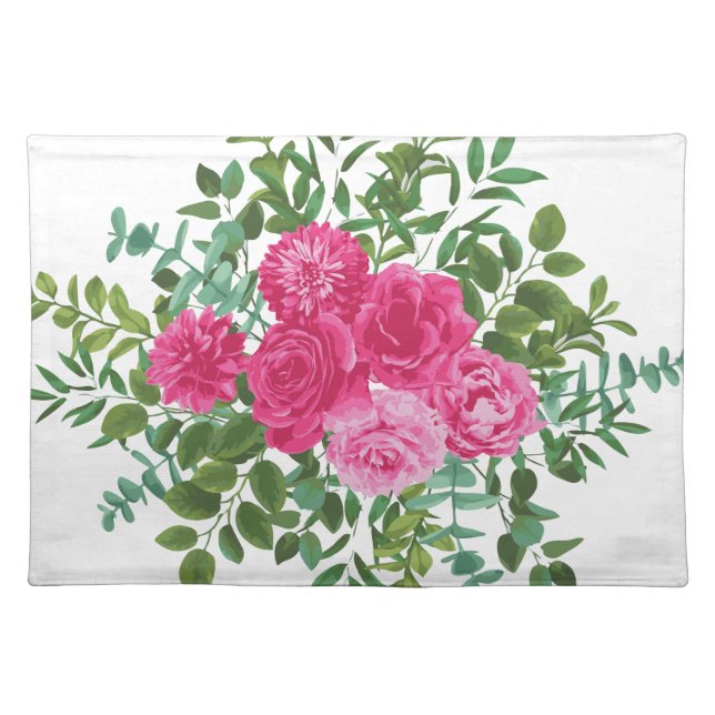 Bright Pink Floral Wedding Cloth Placemat (Front)