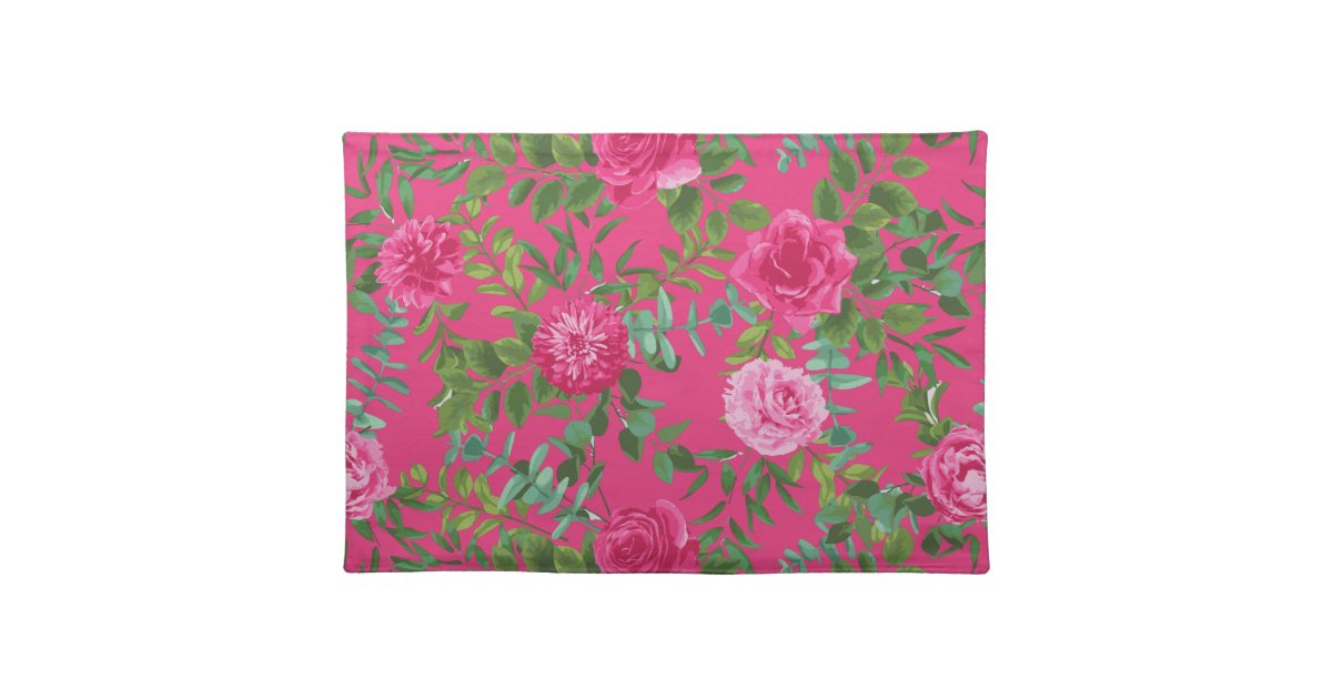 Bright Pink Floral Wedding Cloth Placemats Zazzle