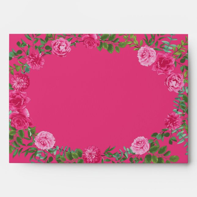 Bright Pink Floral Wedding Envelope (Front)