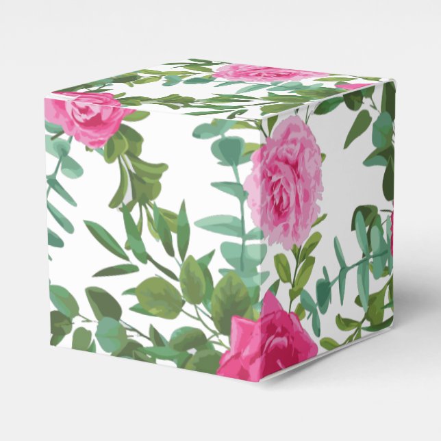 Bright Pink Floral Wedding Favor Box (Front Side)