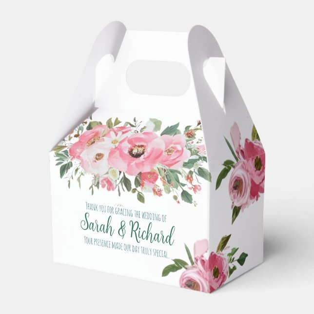 Bright Pink Floral Wedding  Favor Boxes (Front Side)