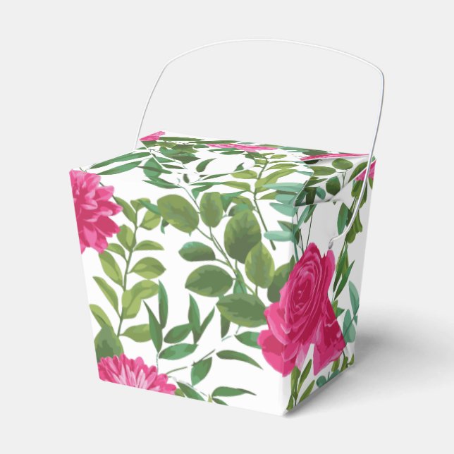 Bright Pink Floral Wedding Favor Boxes (Front Side)