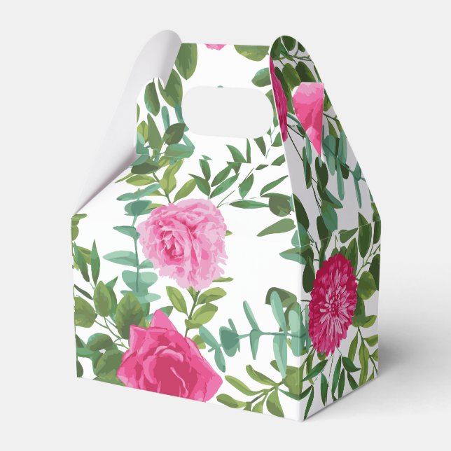 Bright Pink Floral Wedding Favor Boxes (Front Side)