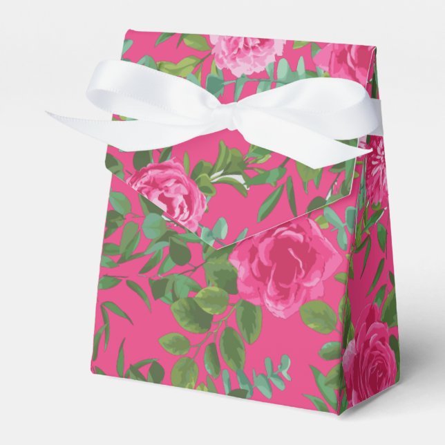 Bright Pink Floral Wedding Favor Boxes (Front Side)
