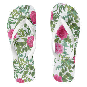 Bright Pink Floral Wedding Flip Flops