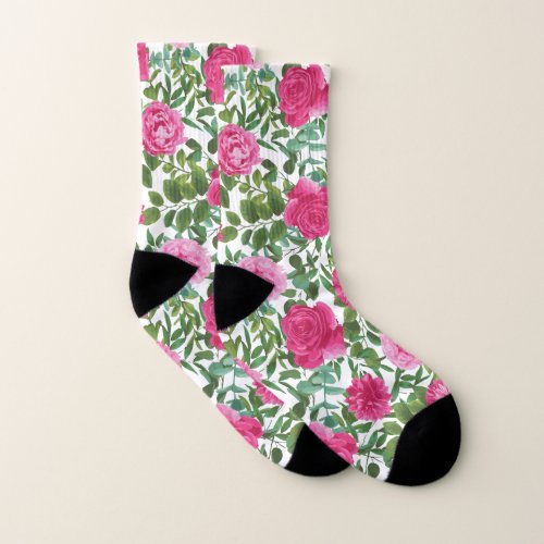 Bright Pink Floral Wedding Groomsman Socks