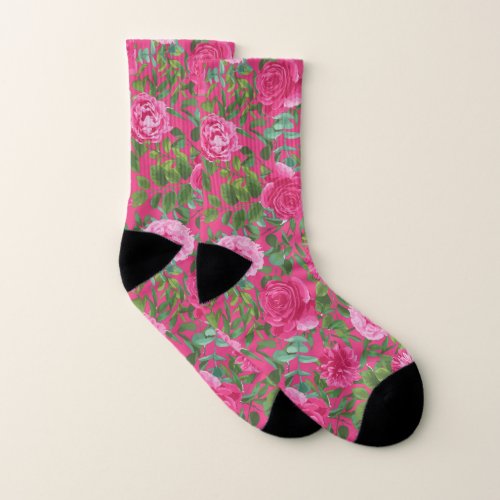 Bright Pink Floral Wedding Groomsman Socks