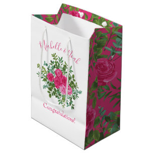Bright Pink Floral Wedding Medium Gift Bag