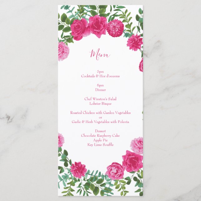 Bright Pink Floral Wedding Menu (Front)