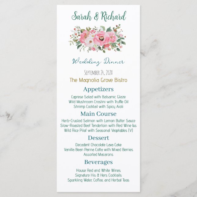 Bright Pink Floral Wedding Menu (Front)