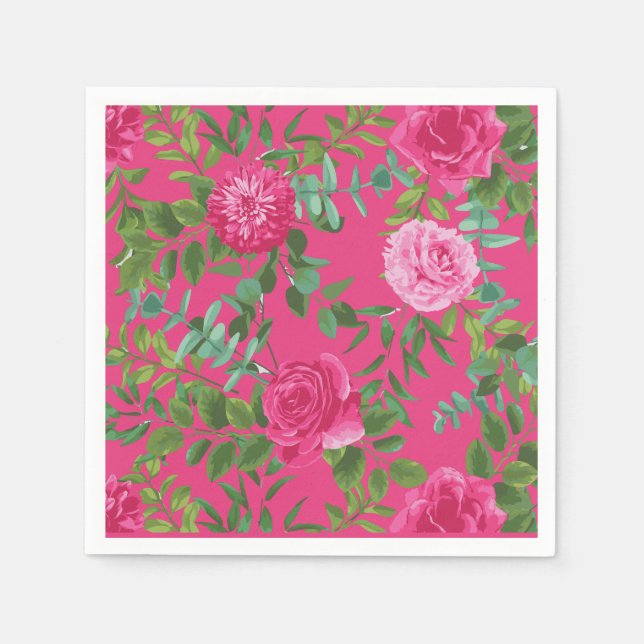 Bright Pink Floral Wedding Napkins (Front)