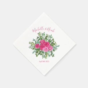 Bright Pink Floral Wedding Napkins