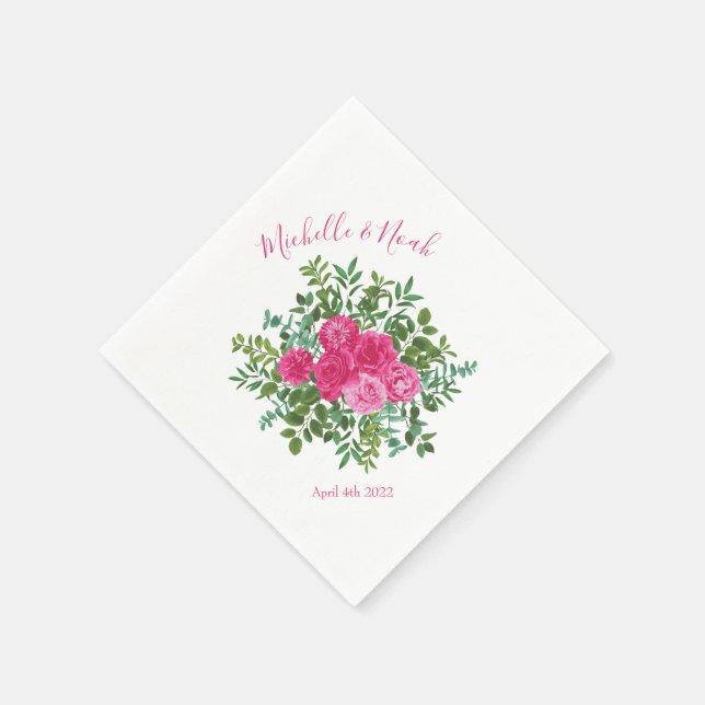 Bright Pink Floral Wedding Napkins (Corner)